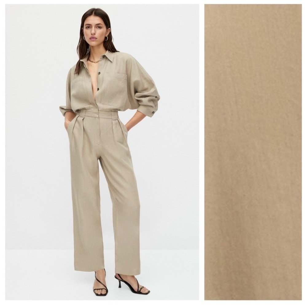Massimo Dutti Tan Jumpsuit with Belted Waist and Relaxed Fit NWT, S